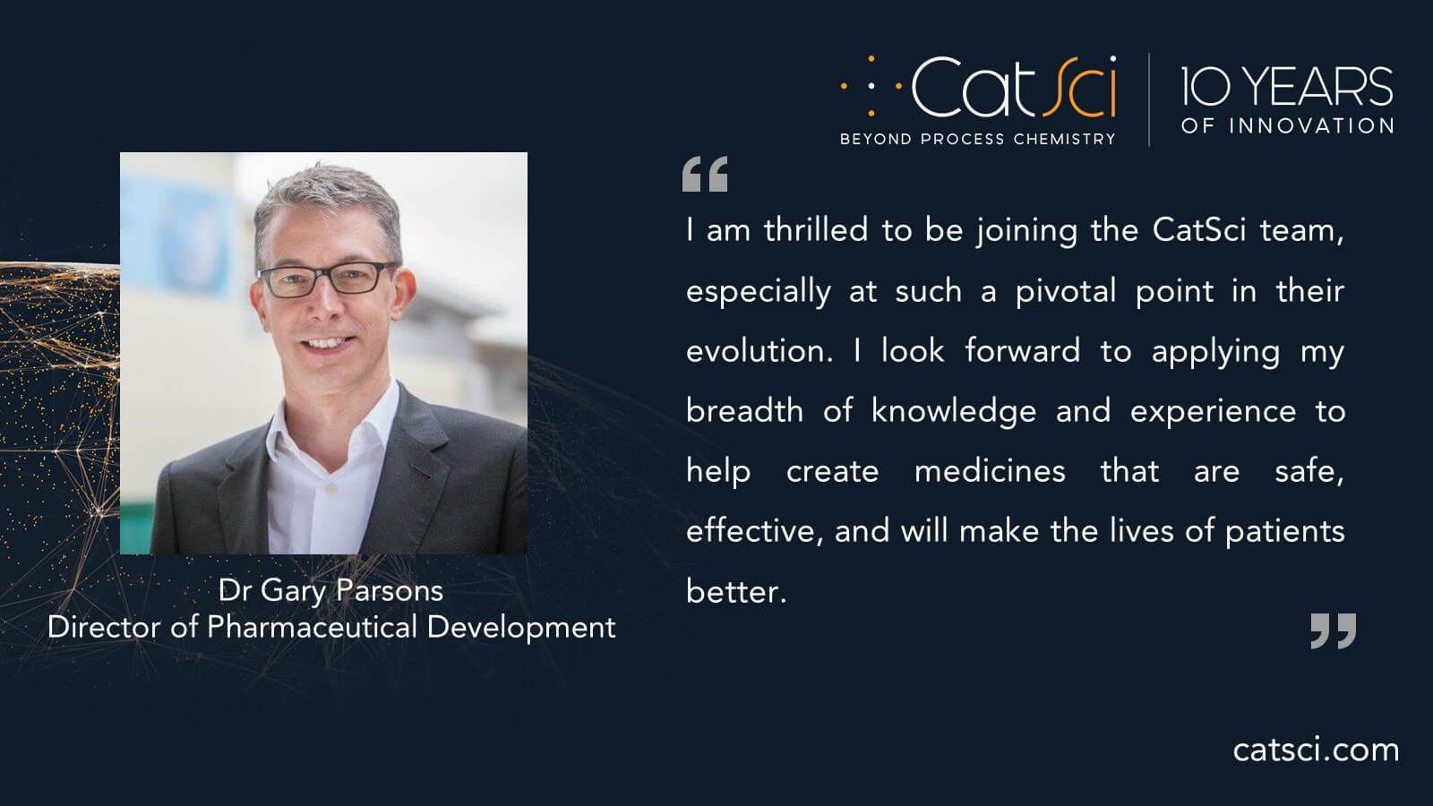 CatSci Appoints New Director of Pharmaceutical Development, Dr Gary Parsons