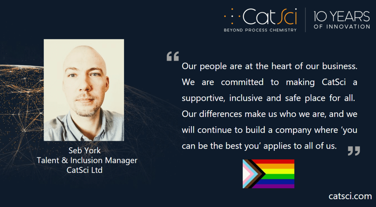 CatSci’s Commitment To The LGBTQ+ Community - Image of Seb York with the inclusive pride flag