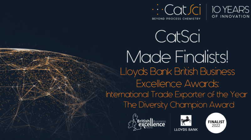 CatSci Ltd Shortlisted for Two Lloyds Bank British Business Excellence Awards: International Trade Exporter of the Year Award & The Diversity Champion Award