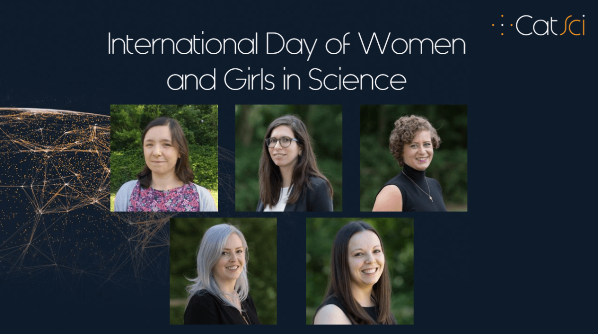 CatSci Celebrates International Day of Women In Science: Image of dr charlotte dalton, dr sofia papadouli, dr elise rochette, beth rees and dr jenny wallis