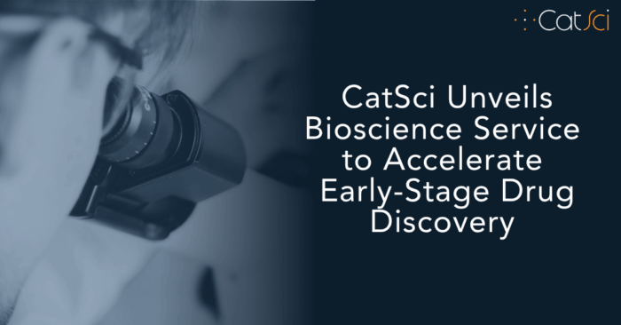 CatSci launch bioscience service: Banner image showing a blue toned image of scientist looking into a microscope